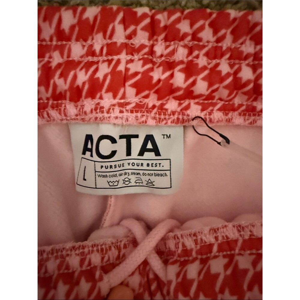NWT ACTA Wear‎ Pink & Red Houndstooth Straight Leg Sweatpants - Large